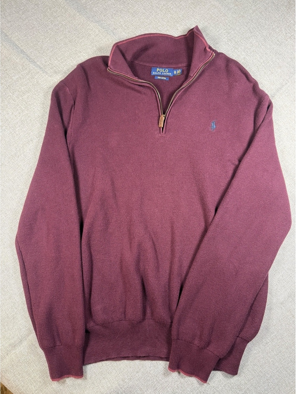 Polo Ralph Lauren Men's Burgundy 1/4 Zip Cotton Sweater Size Medium